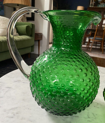 Vintage Hobnail Green Glass Pitcher W1322