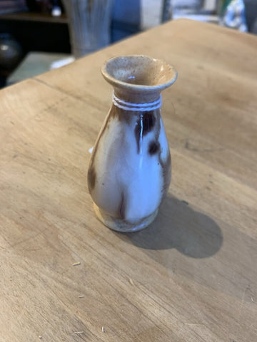 Vintage Mini Drip Brown & White Pottery Vase~ 1.5" w x 2.75" t