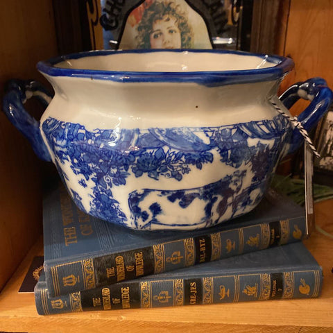Blue and White Ironstone Cow Print Bowl