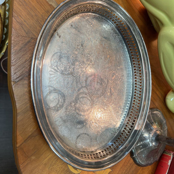 Vtg small distressed silver plate tray Wm Rogers & Son